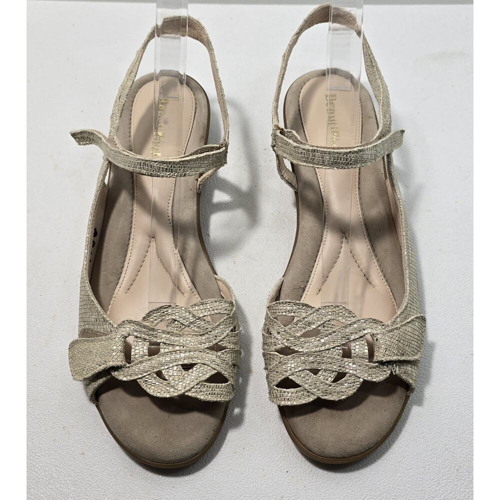 Beautifeel Kali Embossed Leather Wedge Heel Sandals Ivory/Silver Comfort 42/11.5 - Picture 2 of 8